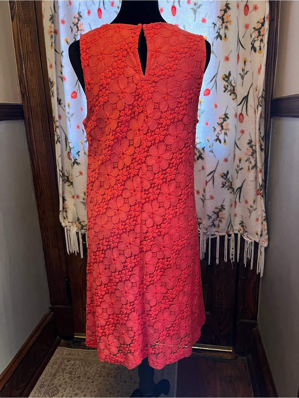 Karl Lagerfeld Coral Floral Lace Sleeveless Shift Dress